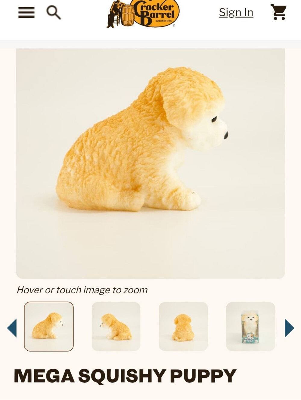Mega Squishy Puppy Plush in Cream and Light Tan